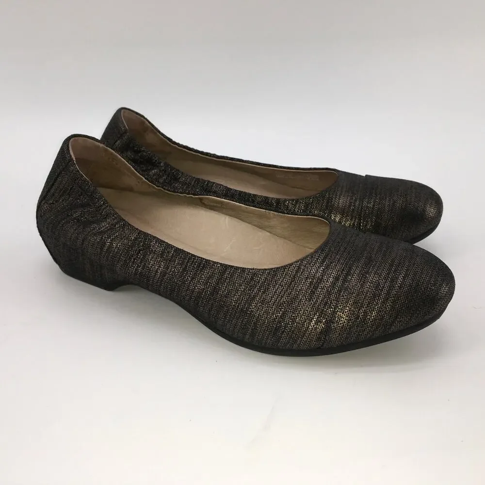 Dansko Lisanne Ballet Flat Pewter Leather Womens 38 7.5-8 Metallic Gold Black